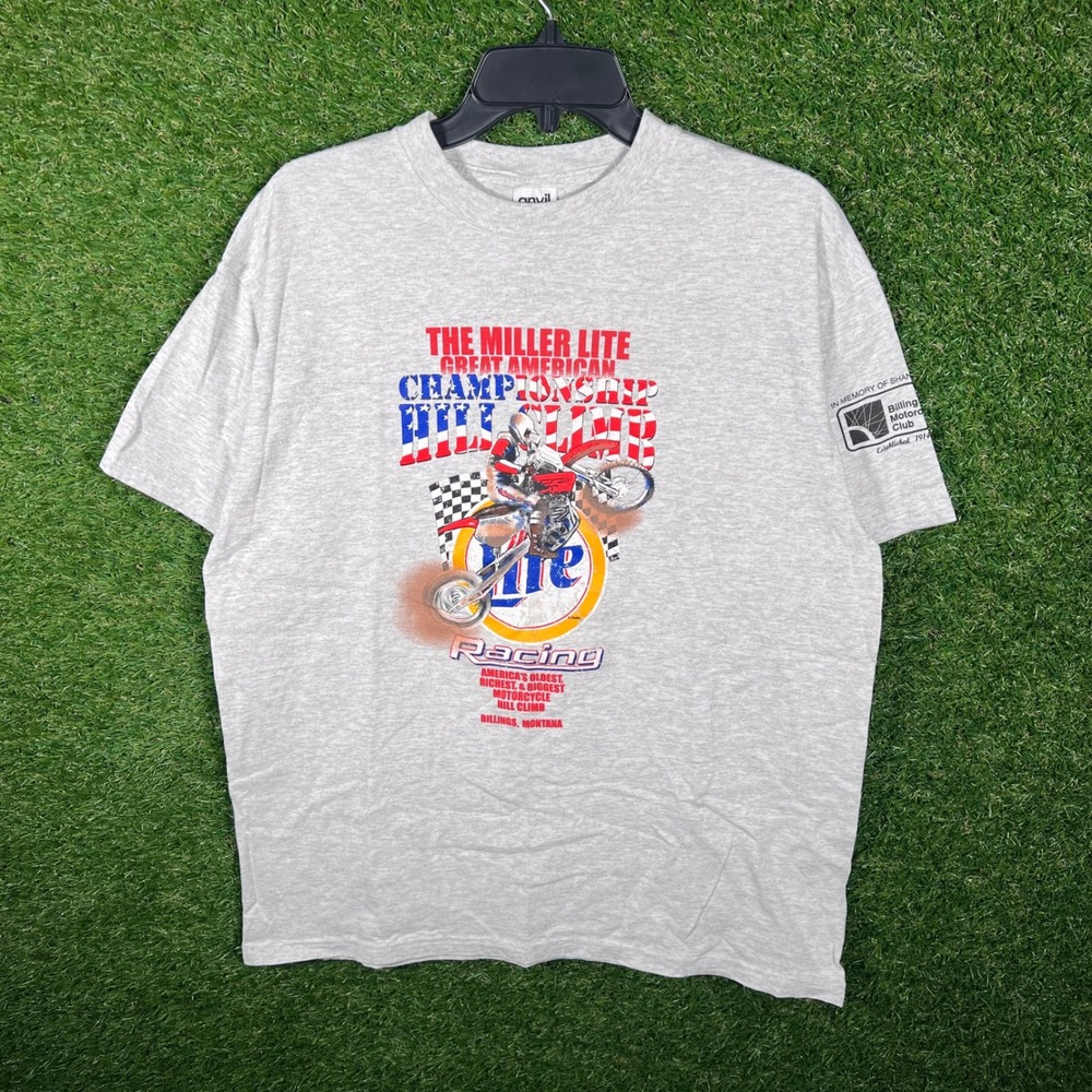 Vintage Miller Lite Great American Hillclimb Racing T-Shirt Mens Large Gray